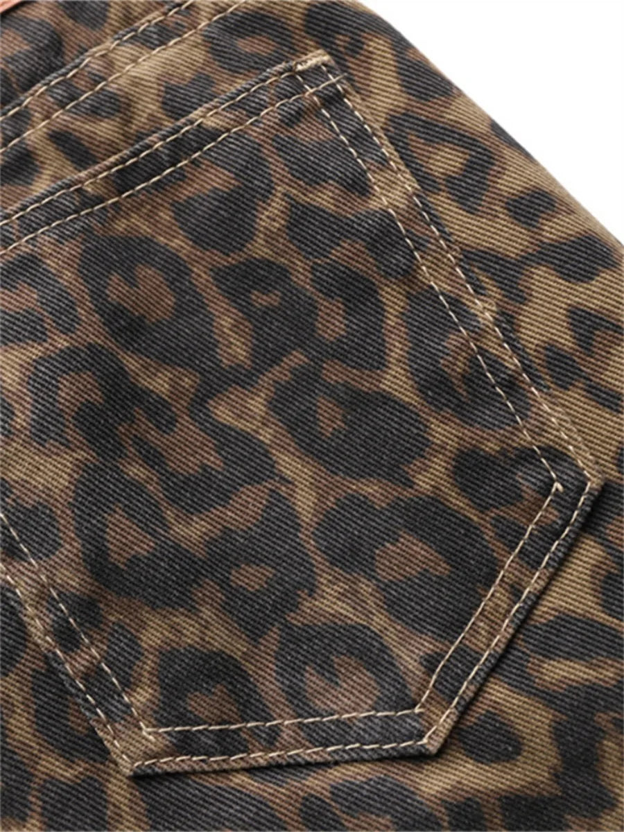 Leopard Print Jeans for Women Wide Leg Baggy Jeans