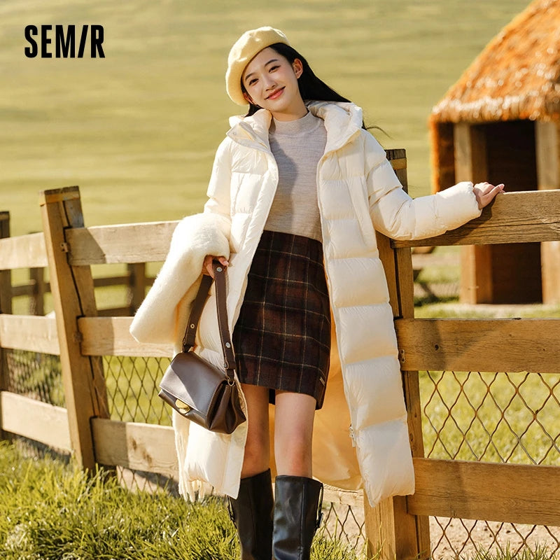 Women Long Length Loose Hooded Coat Simple Down Jacket