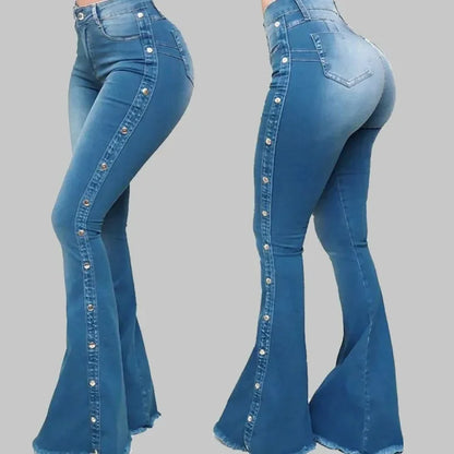 Jeans High Waist Trousers Buttons Denims Streetwear