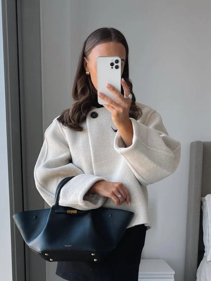 Jacket Fashion O-neck Long Sleeve Coat With Pockets