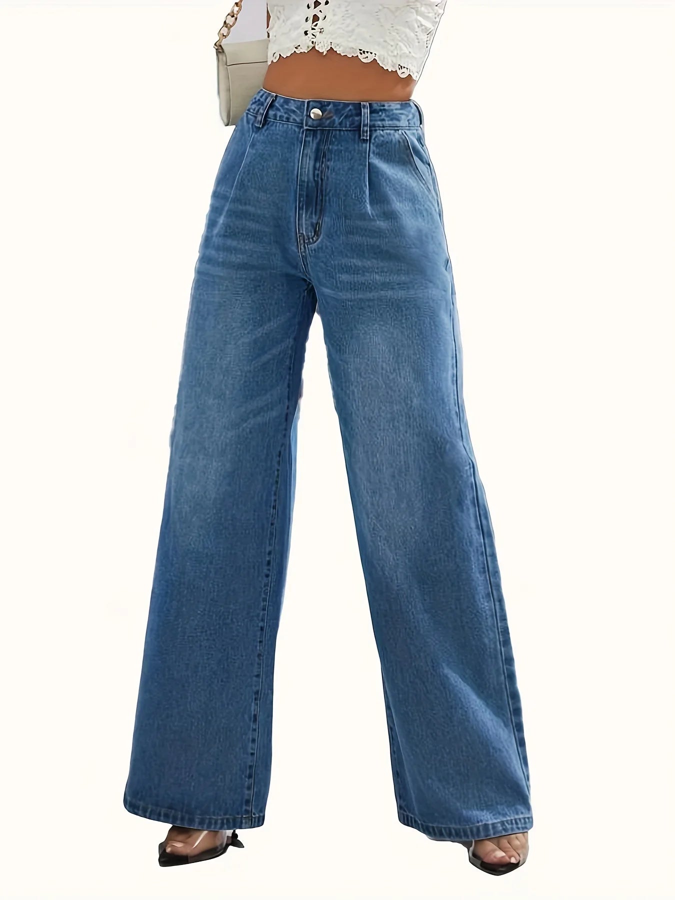 new women's cross-border European and American style light blue jeans women's straight pants