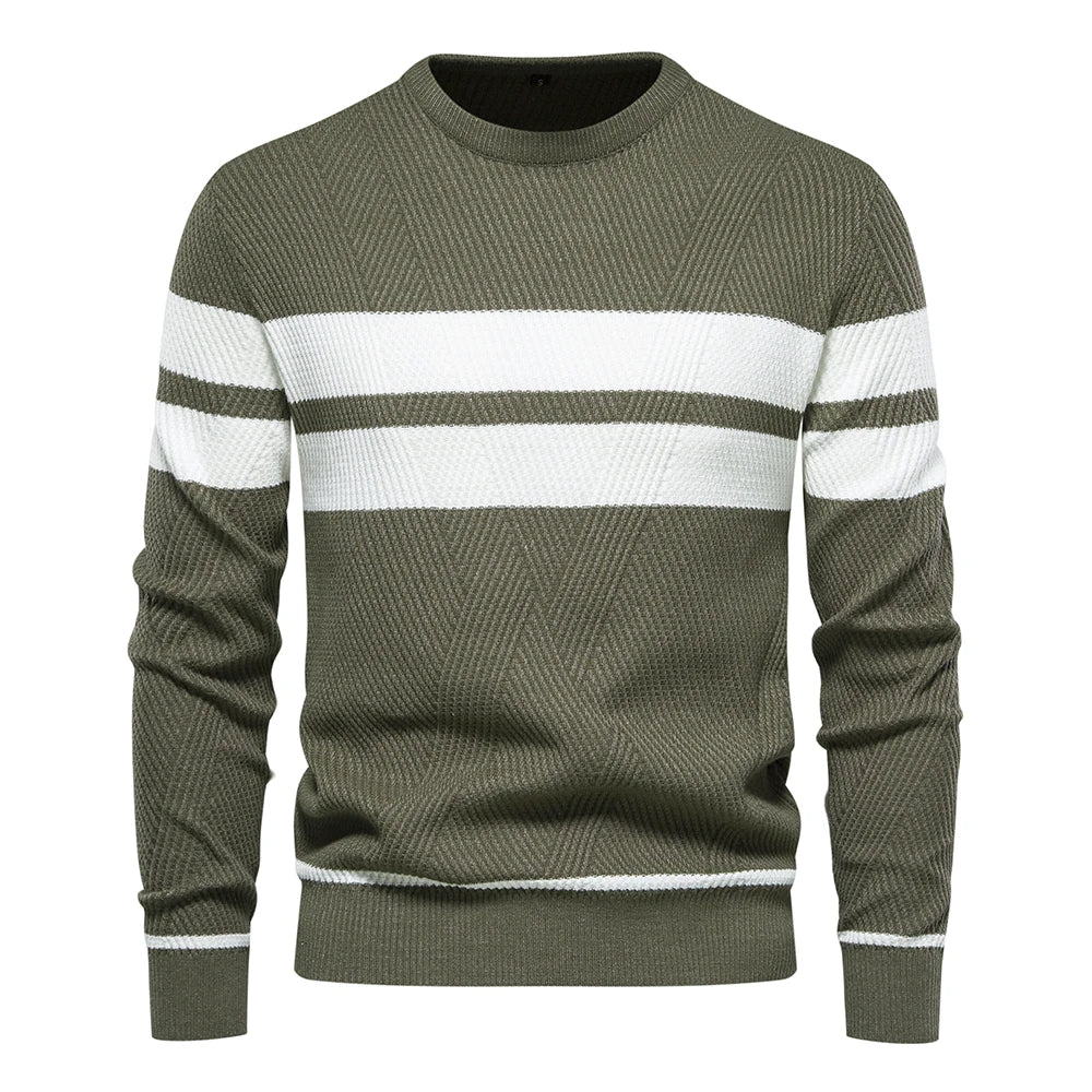 Men's Sweater O-neck Patchwork Long Sleeve Warm Slim Sweaters