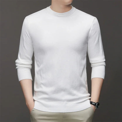 Men's Round Neck Long Sleeved Solid Color Sweater