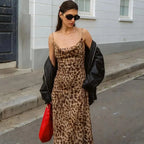 Leopard print V-neck backless street dress