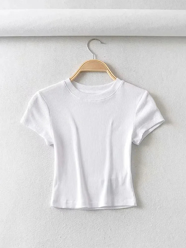 Summer Sexy Women O-neck Short-sleeve T-shirt Slim Elastic Skinny Tops