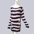 Unisex Sweater Summer Women Striped Cool Hollow Out Hole Streetwear Top