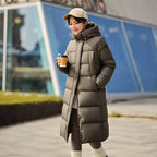Women Long Length Loose Hooded Coat Simple Down Jacket