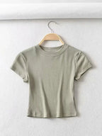 Summer Sexy Women O-neck Short-sleeve T-shirt Slim Elastic Skinny Tops