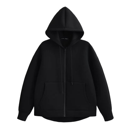 Women Gray Jacket With Hood Long Sleeve Big Pocket