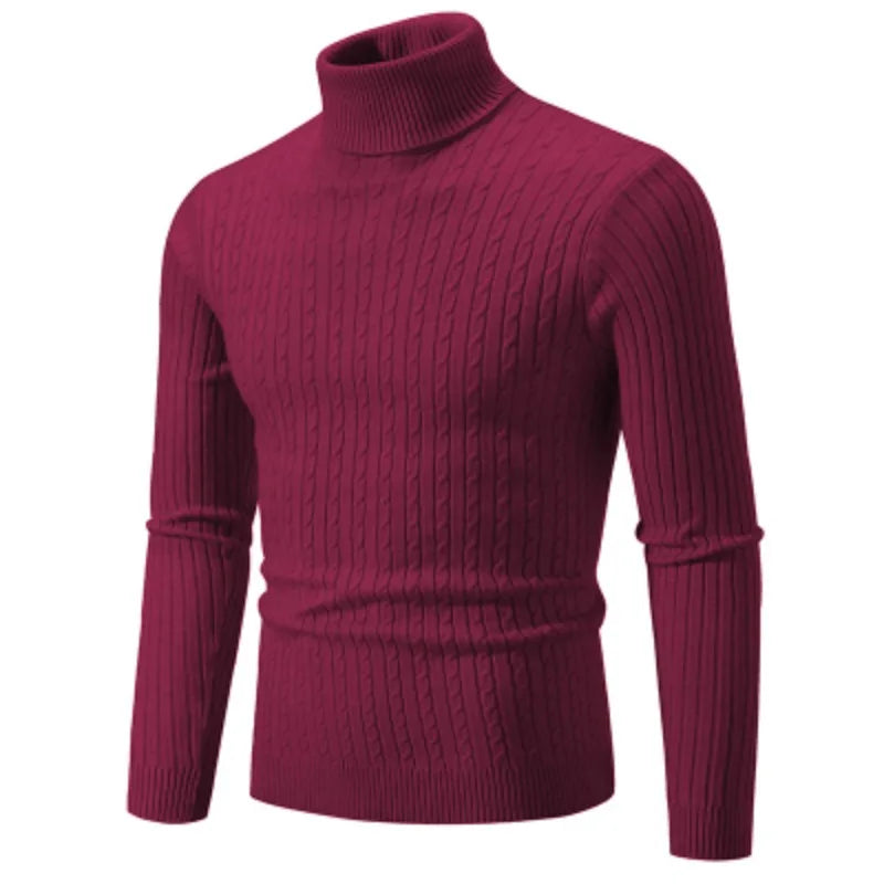 New Men's High Neck Sweater Solid Color Pullover Outdoor Tops