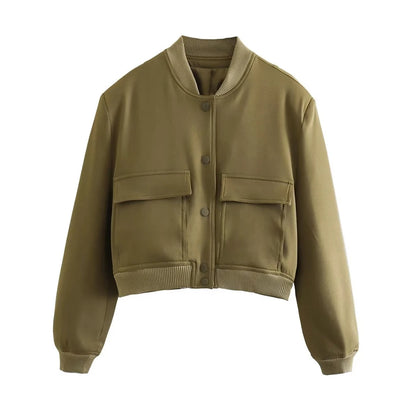 Women Fashion With Pockets Bomber Jacket Coats