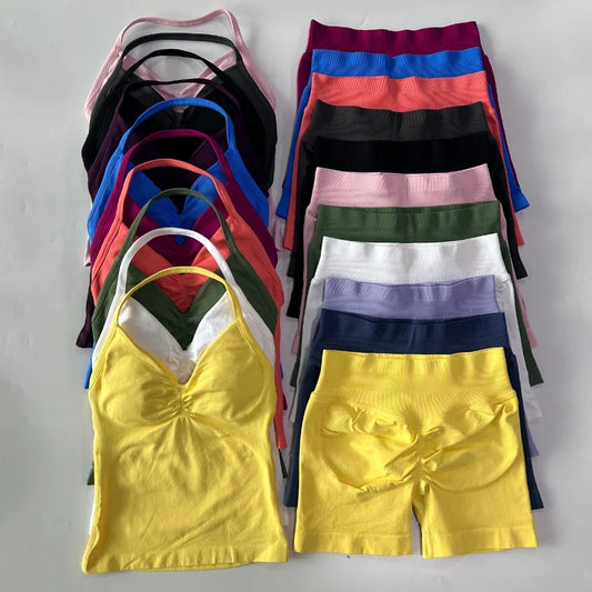 Women Backless Tank Top Workout Sets