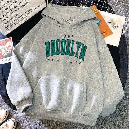 Brooklyn Letter Print Hooded Sweater Fashion Hoodie for Women