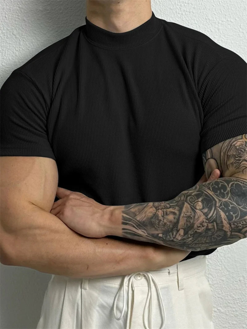 Men's T-shirt Small high collar stripe sportswear