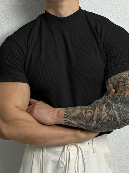 Men's T-shirt Small high collar stripe sportswear