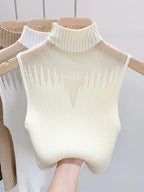 Women Tank Top Half Neck Vest Female Sleeveless Sweater