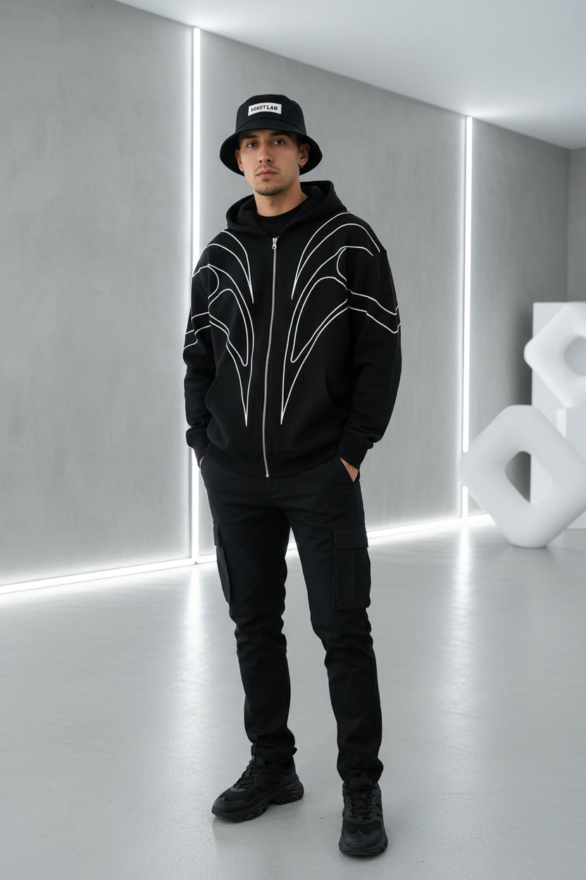 Striped Black Double Zipper Hoodie