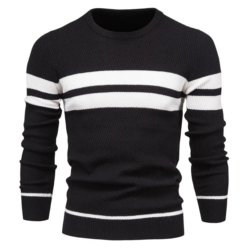 Men's Sweater O-neck Patchwork Long Sleeve Warm Slim Sweaters