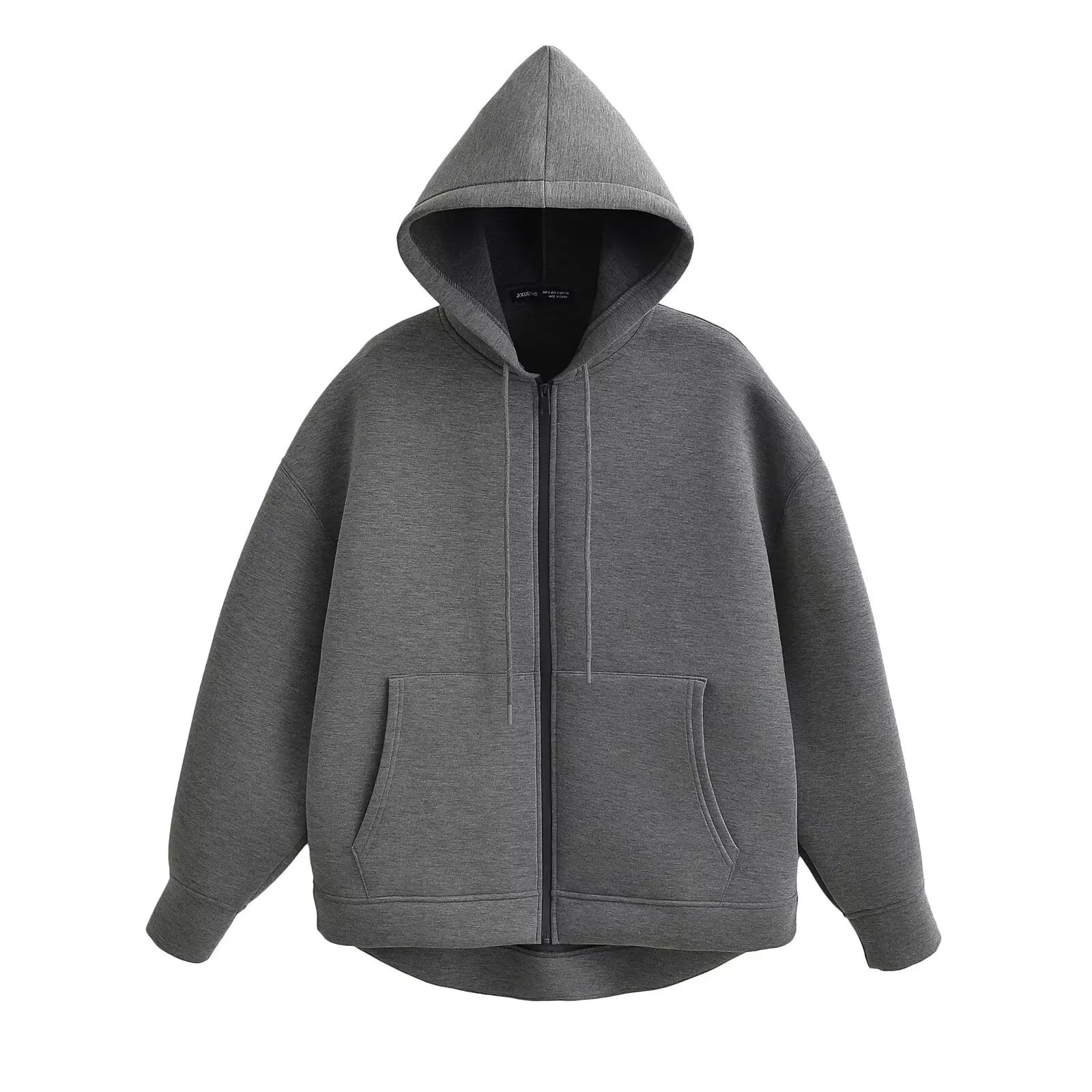 Women Gray Jacket With Hood Long Sleeve Big Pocket