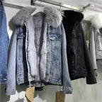 Women Denim  Jackets Fleece Outerwear Casual Warm