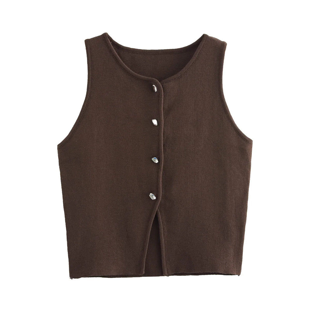 Women Button Short Tops Streetwear Vest