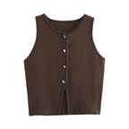 Women Button Short Tops Streetwear Vest