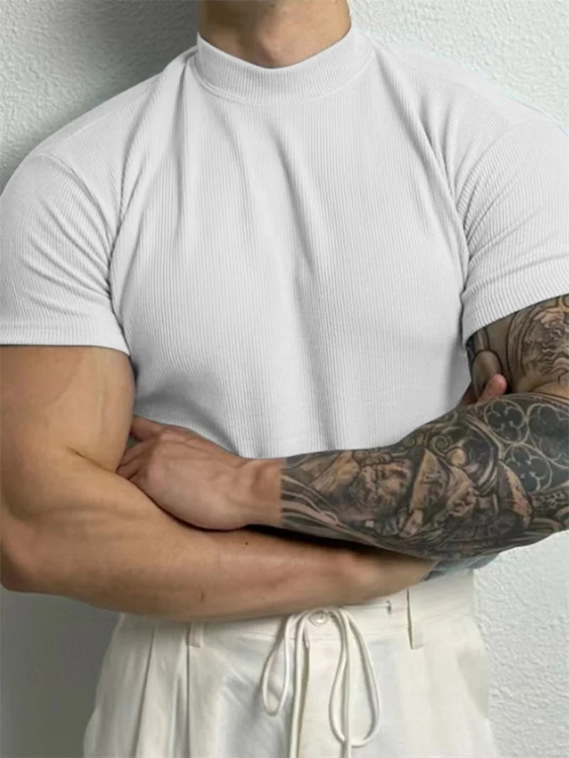 Men's T-shirt Small high collar stripe sportswear