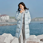 Women Long Length Loose Hooded Coat Simple Down Jacket