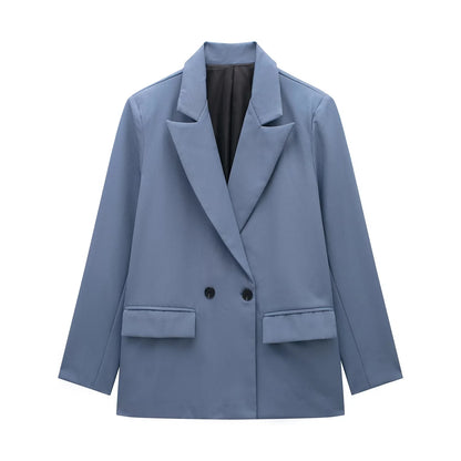 New Women's Solid Color Double breasted Loose Suit Coat for Women
