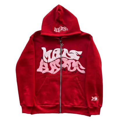 American Colorful Letter Print Zipper Hoodie Men Fashion High Street Oversized Sweatshirt Women Retro Casual Jacket