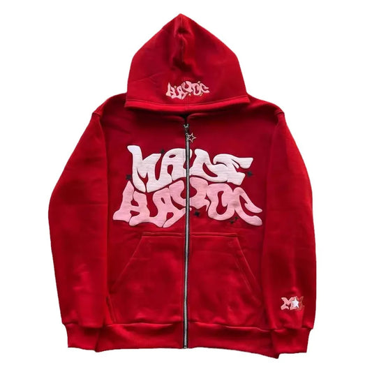 American Colorful Letter Print Zipper Hoodie Men Fashion High Street Oversized Sweatshirt Women Retro Casual Jacket
