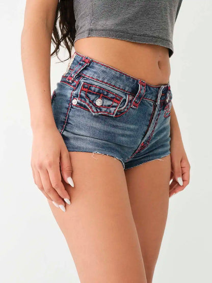 Retro Buddha Short Women Blue Loose Denim Shorts