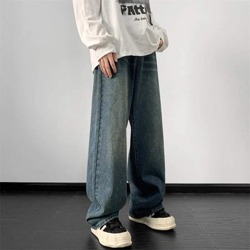 Wide Leg Jeans Male Loose Straight Denim Pants