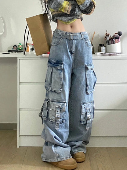 New Ladies Cargo Jeans American Street Style Baggy Cargo Pants