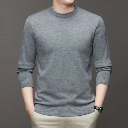 Men's Round Neck Long Sleeved Solid Color Sweater