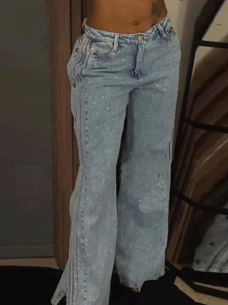Women Denim Pants Hollow Out Low Rise Jeans