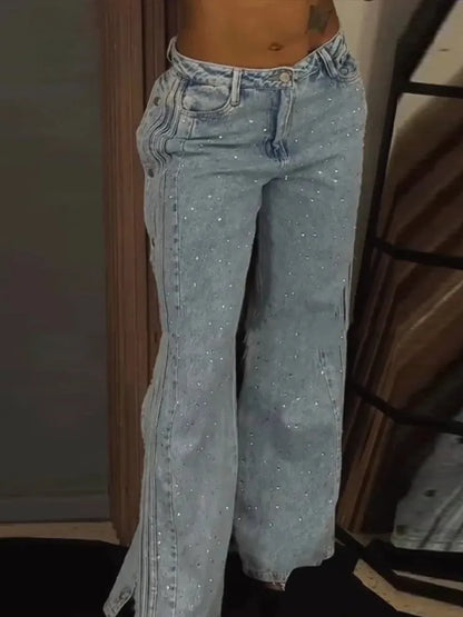 Women Denim Pants Hollow Out Low Rise Jeans
