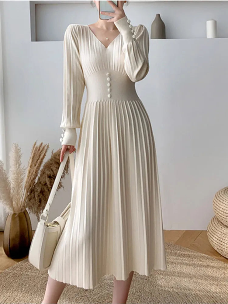 Long Dress Women Casual Sexy V-Neck Slim Sweater Clothing