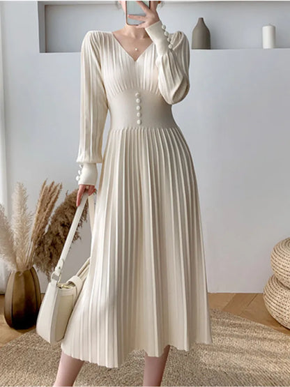 Long Dress Women Casual Sexy V-Neck Slim Sweater Clothing