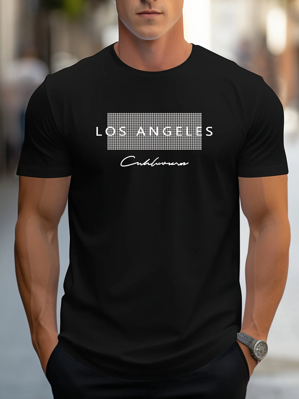 Men's 100% cotton summer loose fit large Los Angeles Graphic printed T-shirt top