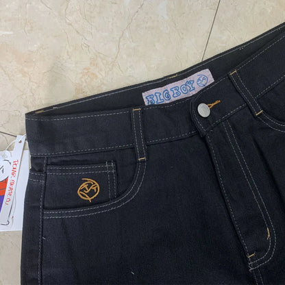Streetwear Gothic Cartoon Blue Baggy Jeans Retro Punk Rock High Waist Denim Trousers