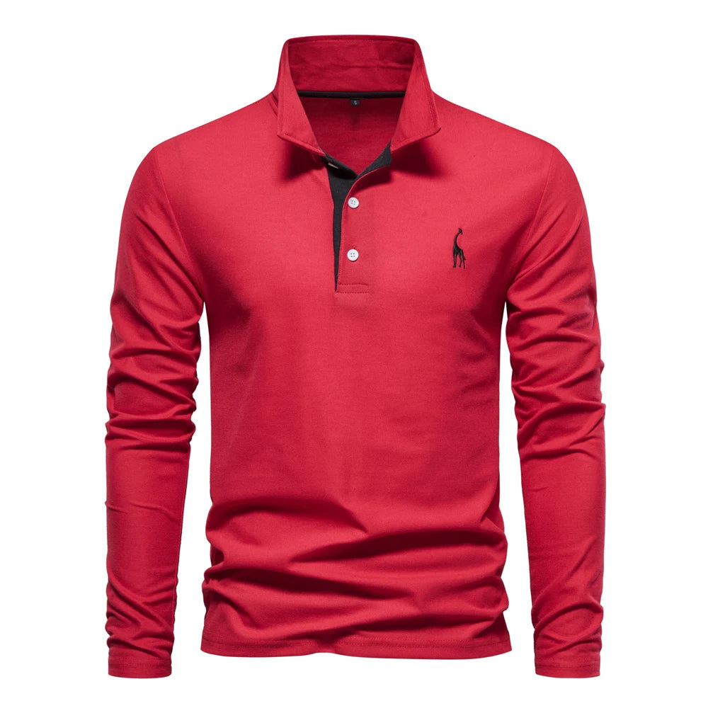 New Men's Deer Polo Shirts Solid Color Long Sleeve