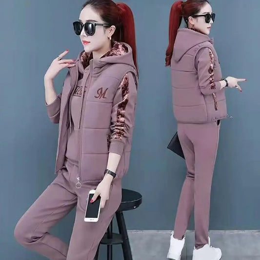 Women's Waistcoat Set Letter Embroidery Hooded Drawstring Elastic Cuff Soft for Fall