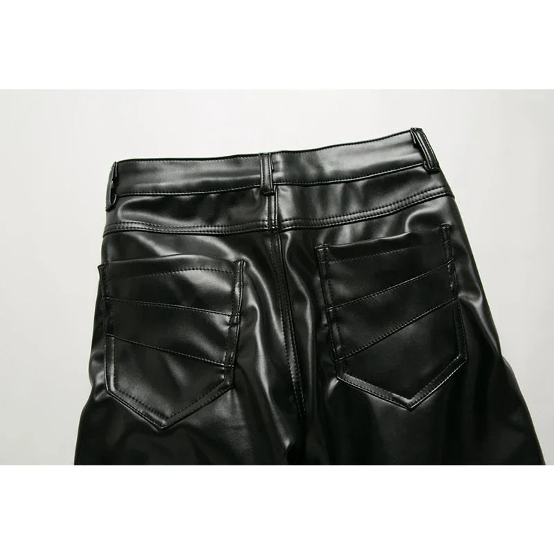 New Winter Men Skinny Leather Pants High Street Fashion Motorcycle Trousers