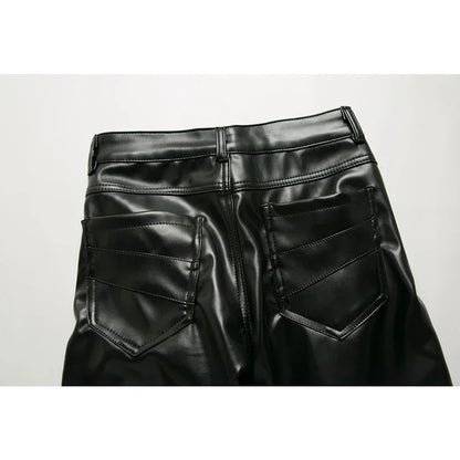 New Winter Men Skinny Leather Pants High Street Fashion Motorcycle Trousers