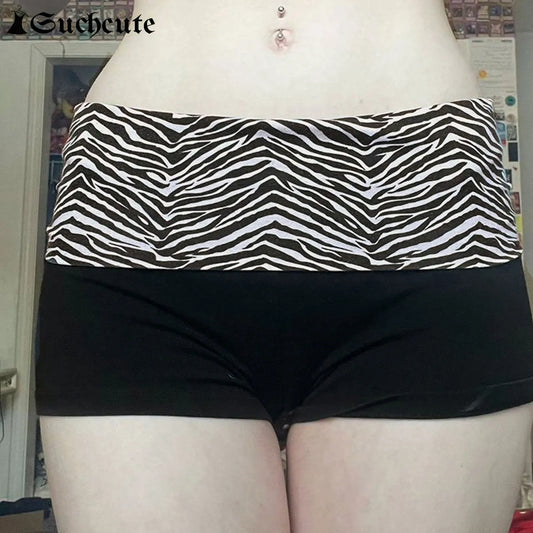 Casual Zebra Print Elastic Shorts Female Skinny Low-waisted Mini Short