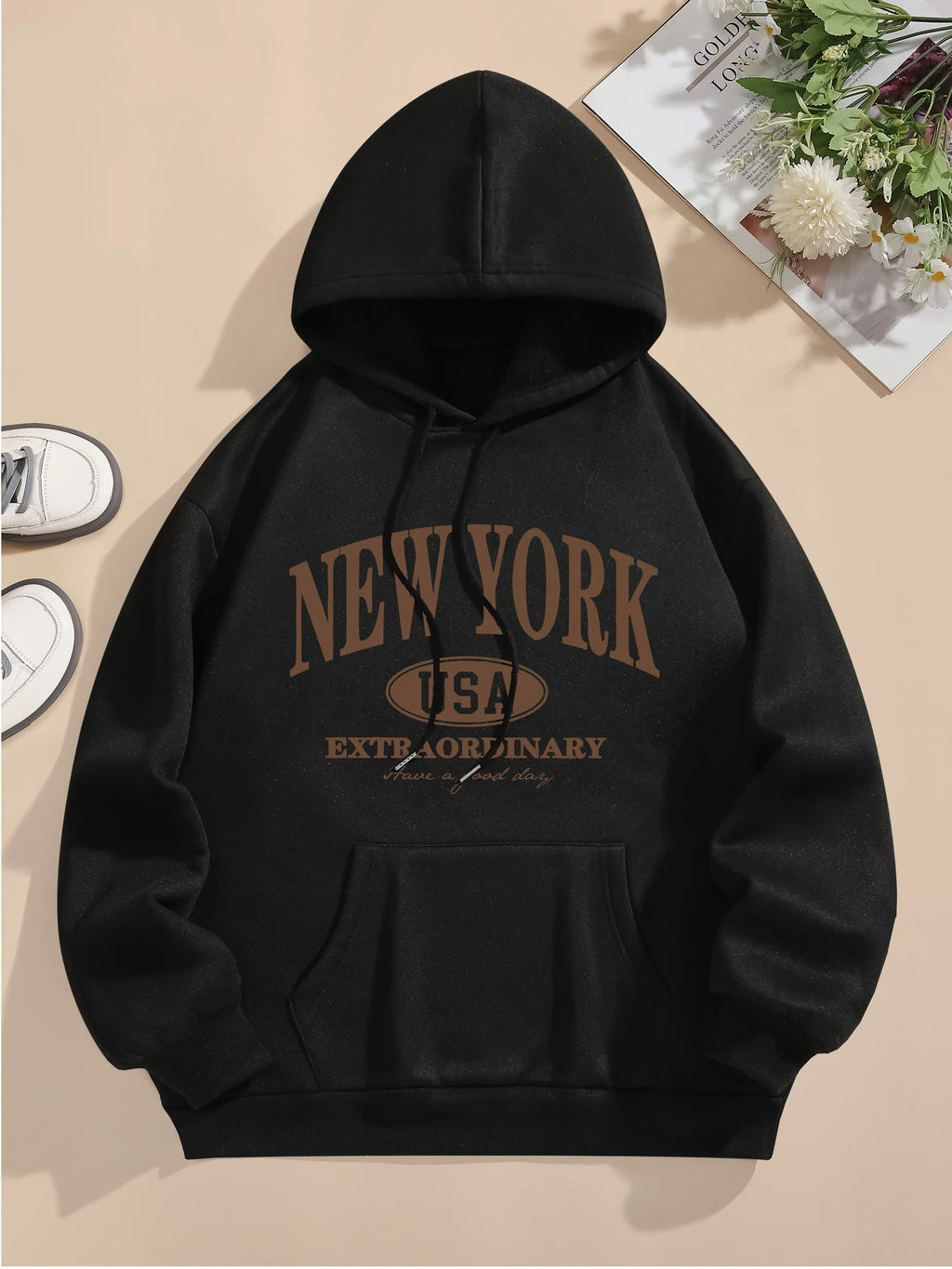 Letter Print Hoodie Casual Hooded Sweatshirt For Winter & Fall, Women's Clothing