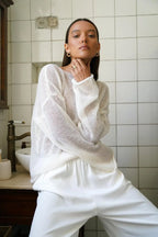 Pullover Women's Solid See-through T-Shirt Loose Casual Pullover