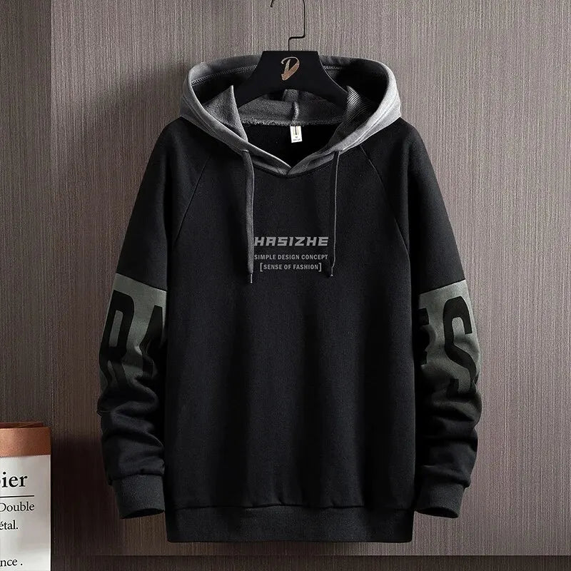 New Casual And Versatile Contrast Monogram Print Long Sleeve Hooded Sweatshirt