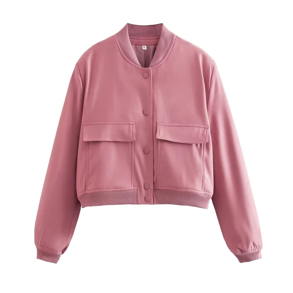 Women Fashion With Pockets Bomber Jacket Coats